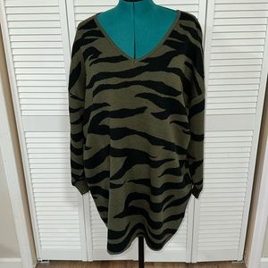 ELOQUII Elements Size 22/24 Green Zebra-print Sweater Tunic Sweaterdress/Tunic